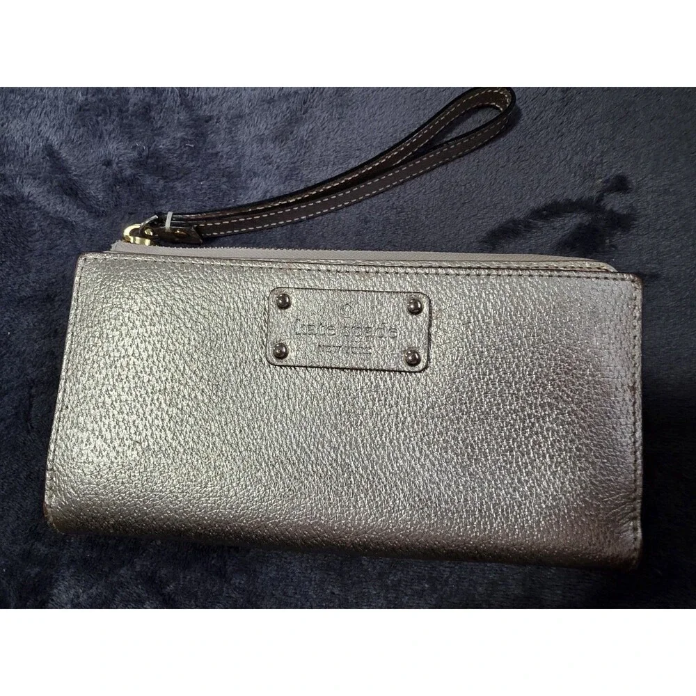 Really Nice KATE SPADE New York Metallic Gold LEATHER Zip Around Wallet VguC